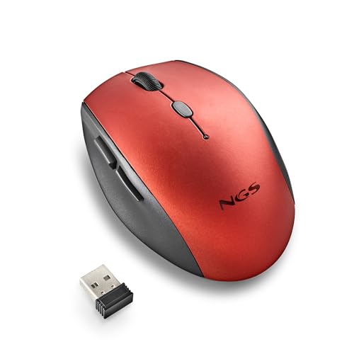 NGS BEE RED - Kabellose Maus, Ergonomische Maus mit leisen Tasten, mit 5 Tasten und Scrollrad, 2.4 GHz kabellose Verbindung, speziell für Rechtshänder, Einstellbare DPI, Rot von NGS