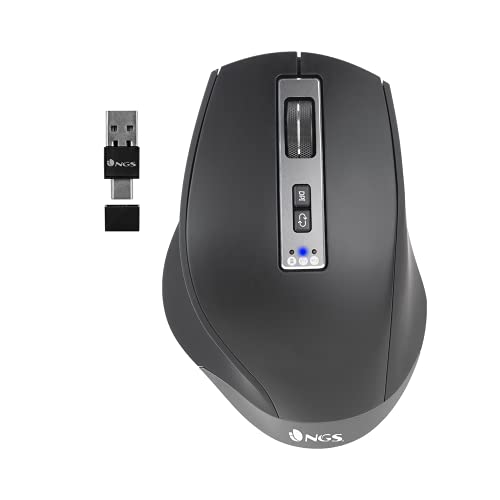 NGS Blur-RB - Wiederaufladbare drahtlose Multi-Device-Maus, mit Bluetooth 4.0/4.0, 800/1600 / 3200dpi, 10 m Reichweite, Farbe: schwarz von NGS