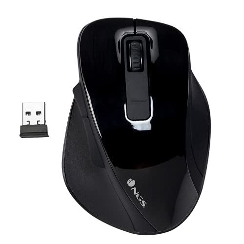 NGS Bow Black - Kabellose Maus RF 2.4Ghz, Kabellose optische Maus 800/1200/1600dpi für Computer, Scroll + 5 Tasten, ergonomisch (Rechtshänder), Schwarz von NGS