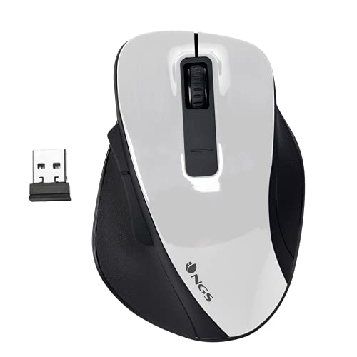 NGS Bow White - Kabellose Maus RF 2.4Ghz, Kabellose optische Maus 800/1200/1600dpi für Computer, Scroll + 5 Tasten, ergonomisch (Rechtshänder), Weiß von NGS