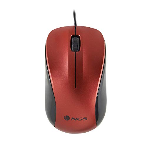 NGS Crew RED - Optische Maus von 1200dpi und USB Cable, Computer- oder Laptop-Maus mit 2 Tasten, für Links- und Rechtshänder, Rot von NGS