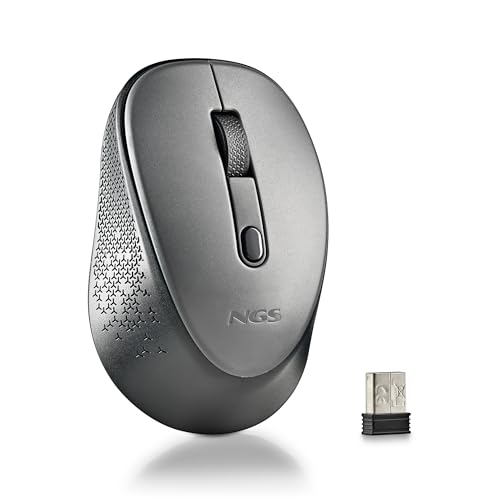 NGS Dew Gray – Kabellose optische Maus, ergonomische Maus, leise kabellose Laptop-Maus, hohe Präzision mit Nano-Empfänger, beidhändig, 800/1600 einstellbare DPI, Plug & Play von NGS