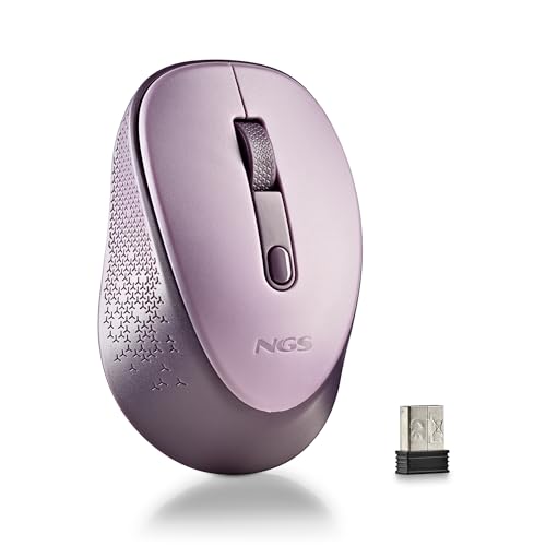 NGS Dew Lilac – Kabellose optische Maus, ergonomische Maus, leise kabellose Laptop-Maus, hohe Präzision mit Nano-Empfänger, beidhändig, 800/1600 einstellbare DPI, Plug & Play von NGS