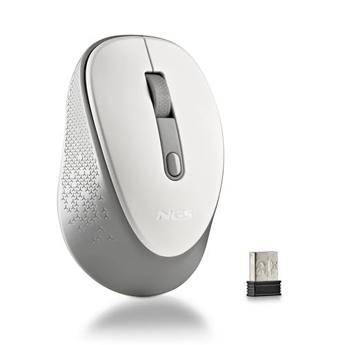 NGS Dew White – Kabellose optische Maus, ergonomische Maus, leise kabellose Laptop-Maus, hohe Präzision mit Nano-Empfänger, beidhändig, 800/1600 einstellbare DPI, Plug & Play von NGS