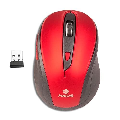 NGS EVO MUTE RED - Kabellose Optische Maus, 2.4GHz, USB-Maus für Computer oder Laptop mit 5 LautloseTasten und Scrollfunktion, 800/1600dpi, Rot von NGS