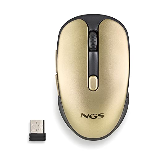 NGS EVO Rust Gold - Wiederaufladbare kabellose Maus 2,4 GHz für Computer/Laptop/MacBook/PC/Mac/iPad/Tablet, Silent Keys, 3 einstellbare DPI-Stufen: 800/1200/1600. Entwickelt für Rechtshänder, Gold. von NGS