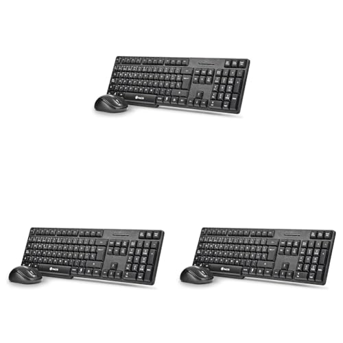 NGS Euphoria Kit Spanisch Sprache (QWERTY) - Kabelloses Tastatur-Maus-Set 2.4GHz, leise Klicks. Kompatibel mit Mac/Windows/Linux/Android/Tablet/TV. Schwarz (Packung mit 3) von NGS