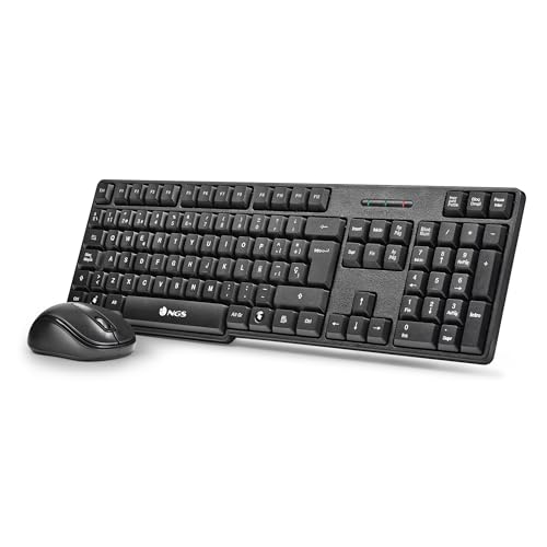 NGS Euphoria Kit Spanisch Sprache (QWERTY) - Kabelloses Tastatur-Maus-Set 2.4GHz, leise Klicks. Kompatibel mit Mac/Windows/Linux/Android/Tablet/TV. Schwarz von NGS