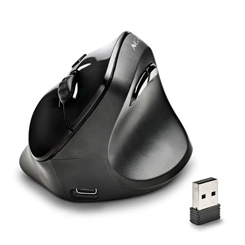 NGS Evo Moksha - Kabellose Maus, Vertikale ergonomische Maus, 2,4 GHz, Geräuschlose Tasten, Einstellbare DPI: 800/1200/1800/2400, Plug-and-Play, Schwarz von NGS