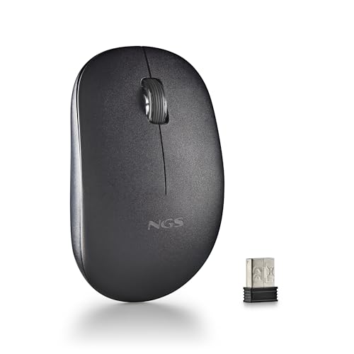 NGS Fog Pro Black - Kabellose Maus, Optische Maus mit 1000 DPI, Nano-USB-Schnittstelle, Leise Tasten, 2 Tasten und Scrollrad, Plug and Play, beidhändig, Schwarz von NGS