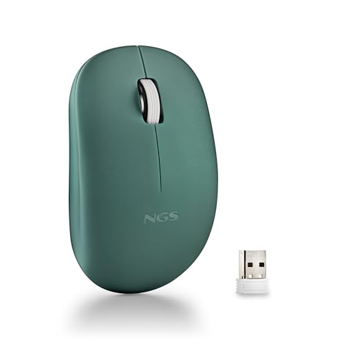 NGS Fog Pro Green - Kabellose Maus, Optische Maus mit 1000 DPI, Nano-USB-Schnittstelle, Leise Tasten, 2 Tasten und Scrollrad, Plug and Play, beidhändig, Grün von NGS