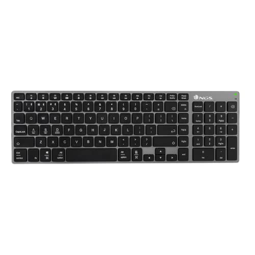 NGS Fortune-BT- Wiederaufladbare kabellose Multi-Device Tastatur, Bluetooth 5.0, Reichweite 10 Meter, spanische QWERTY, Farbe Schwarz von NGS