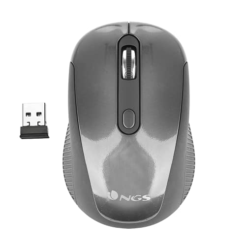 NGS Haze - Kabellose Optische Maus, 2.4GHz, USB-Maus für Computer oder Laptop mit 3 Tasten und Metallic Scroll, 800/1600dpi (Grau) von NGS