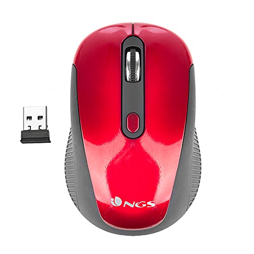 NGS Haze - Kabellose Optische Maus, 2.4GHz, USB-Maus für Computer oder Laptop mit 3 Tasten und Metallic Scroll, 800/1600dpi (Rot) von NGS