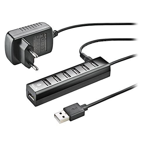 NGS IHUB7 Tiny - USB 2.0 Hub 7 Ports mit Power Adapter 5V/1A, universell kompatibel, Plug and Play von NGS