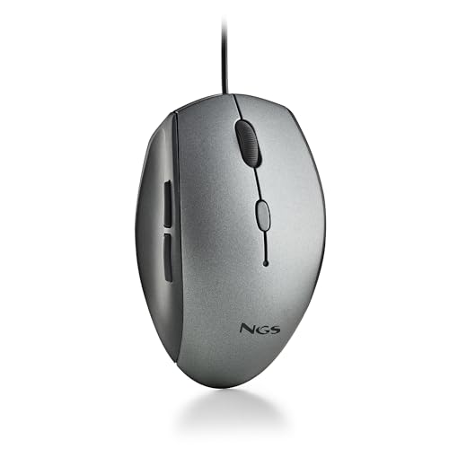 NGS Moth Gray - Optische Maus mit USB-Kabel für Computer mit 5 Silent-Tasten und Scrollen, Ergonomische Maus, 800/1200/1600 DPI dimmbar, Grau von NGS