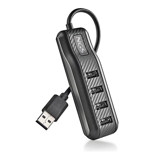 NGS Port 2.0 - USB 2.0 Hub mit 4 Anschlüssen, Elegantes und tragbares Design, Kleine und Leichte Größe, Übertragungsgeschwindigkeit bis zu 480 Mbit/s, Kompatibel mit Allen Betriebssystemen von NGS