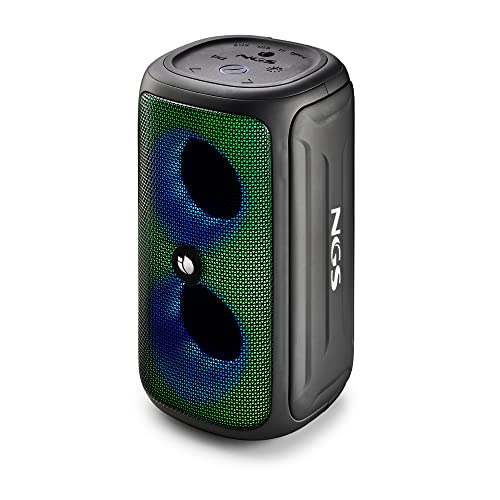 NGS ROLLER BEAST BLACK - Leistungsstarker 32W-Bluetooth-Lautsprecher mit TWA-Technologie, RGB-Lichtern, IPX5-Wasser- und Staubschutz, Mikrofon, Freisprechfunktion und bis zu 40 Stunden Akkulaufzeit, Schwarz. von NGS