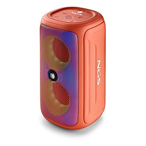 NGS ROLLER BEAST CORAL - Leistungsstarker 32W-Bluetooth-Lautsprecher mit TWA-Technologie, RGB-Lichtern, IPX5-Wasser- und Staubschutz, Mikrofon, Freisprechfunktion und bis zu 40 Stunden Akkulaufzeit, Farbe Koralle von NGS