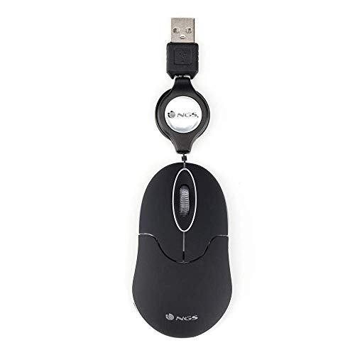 NGS SIN Black - Optische Maus von 1000dpi und Versenkbarem USB-Kable, Computer- oder Laptop-Maus mit 2 Tasten, für Links- und Rechtshänder von NGS