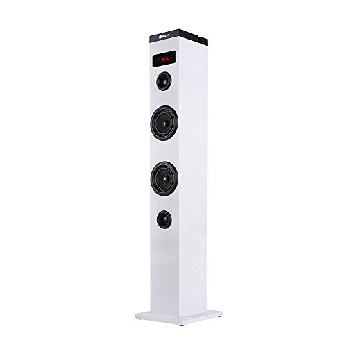 NGS Sky Charm White - 50W Bluetooth Sound Tower mit Fernbedienung, Optischem Eingang, USB, FM Radio und AUX IN (Weiß) von NGS