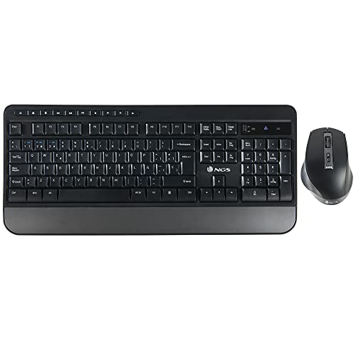 NGS Spell KIT - kabelloses Tastatur- und Maus-Set, 800/1600/2400dpi, Bluetooth 4.0 oder USB, Multi-Device, AZERTY Französisch, Farbe: Schwarz von NGS