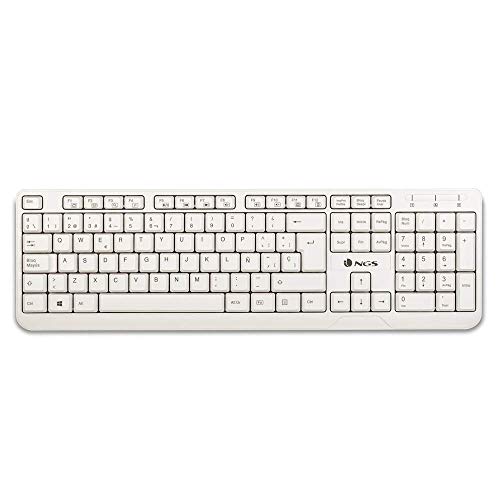 NGS Spike Kabelgebundene Tastatur mit USB-Anschluss und 12 Multimedia-Tasten sowie weißer Folientastatur (QWERTY, Spanisch) von NGS
