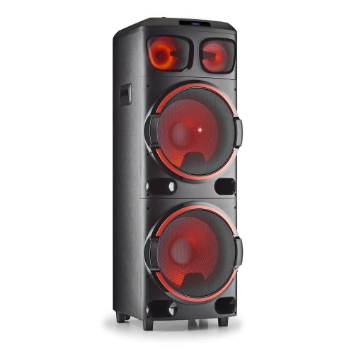 NGS WILD Dub 3 - Tragbarer Lautsprecher mit 1200W Kompatibel mit der Bluetooth-Technologie und True Wireless Stereo, Double Subwoofer 15” + Double Tweeter 6" (MicroSD/USB/AUX IN/), Farbe Schwarz von NGS