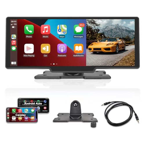 10.3 Zoll HD Autofreund Touchscreen Radio, Apple Car Play & Android Auto, FM Übertragung, Bluetooth für Fahrzeuge von 7V-32V + 64G TF-Karte von NHOPEEW