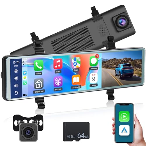 11.26 inch High Definition Screen CarPlay rückspiegel Kamera - Kabellos Android Auto & Carplay - 11,26 Zoll Rückfahrspiegel Dashcam für LKW DVR/Sprachsteuerung/FM von NHOPEEW