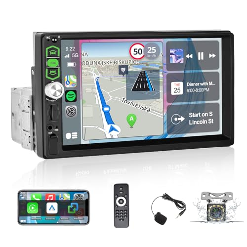 1Din Autoradio mit Bildschirm - 7 Zoll Auto Radio Touch Display - Carplay und Android Auto Radio - Mirror Link Bluetooth FM SWC AUX + Rückfahrkamera von NHOPEEW