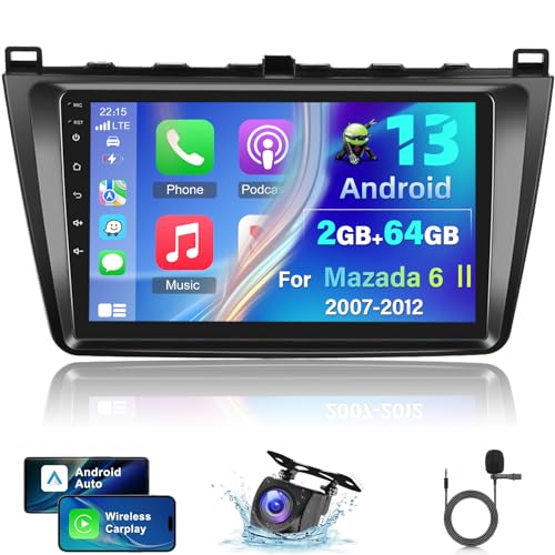 2+64G Android Autoradio für Mazda 6 Ⅱ Combi 2.2 GH 2007-2012 mit Drahtlos Carplay und Android Auto - 9 Zoll Touchscreen Radio mit WiFi GPS EQ 28 Desktop Themes + AHD Rückfahrkamera&Mikrofon 2+64G Android Autoradio für Mazda 6 Ⅱ Combi 2.2 GH 2007-2012 mit Drahtlos Carplay und Android Auto - 9 Zoll Touchscreen Radio mit WiFi GPS EQ 28 Desktop Themes + AHD Rückfahrkamera&Mikrofon von NHOPEEW