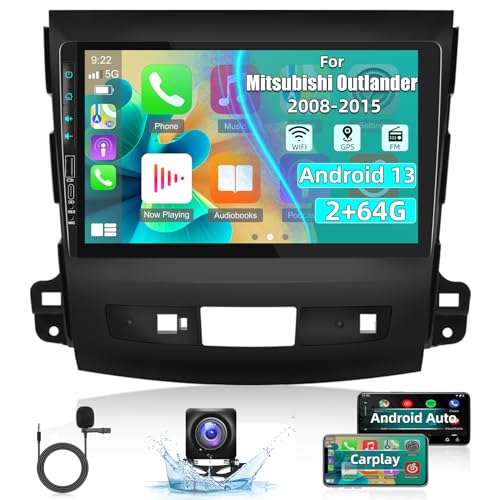 2+64G Android Autoradio für Mitsubishi Outlander 2008-2015 - 9 Zoll Touchscreen Autoradio mit Carplay & Android Auto - WiFi GPS Mirror Link + Rückfahrkamera & Mikrofon von NHOPEEW