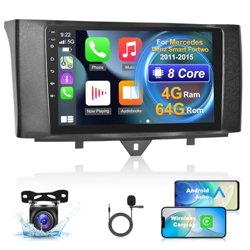 4 + 64G Android Autoradio für Mercedes Benz Smart Fortwo 2011-2015 - 8 Kern 9 Zoll Touchscreen Radio - WiFi DSP GPS Doppel USB Anschluss Sprachassistent + Rückfahrkamera&Mikrofon von NHOPEEW