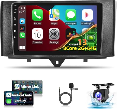 8 Core 2+64G Android Autoradio für Mercedes Benz Smart Fortwo 2011-2015 - 9 Zoll Touchscreen Radio mit Kabellos Carplay und Android Auto - WiFi GPS DSP Mirror Link SWC USB + Rückfahrkamera & Mikrofon von NHOPEEW