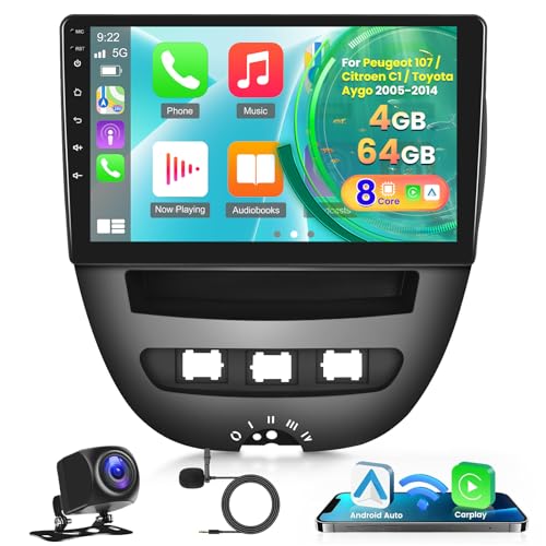 [8 core 4+64G] Android Autoradio für Peugeot 107 / Citroen C1 / Toyota Aygo 2005-2014 mit Carplay und Android Auto - 10.1 Zoll IPS Touchscreen Autoradio - DSP WiFi GPS Split Screen Sprachassistent von NHOPEEW