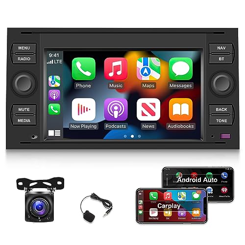 Android Autoradio für Ford Fiesta Transit Focus Fusion Mondeo Kuga Connect Galaxy C-Max S-Max, kabelloses Carplay und Android Auto, Touchscreen Radio + AHD Rückfahrkamera von NHOPEEW