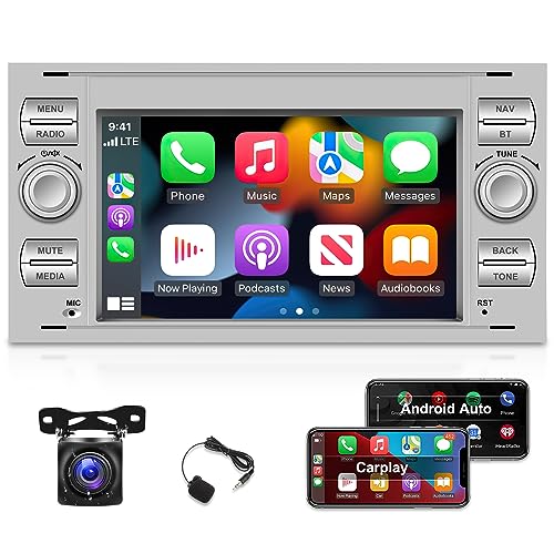 Android Autoradio für Ford Fiesta Transit Focus Fusion Mondeo Kuga Galaxy C-Max S-Max Connect mit kabelloses CarPlay und Android Auto, WiFi, GPS + AHD Rückfahrkamera von NHOPEEW