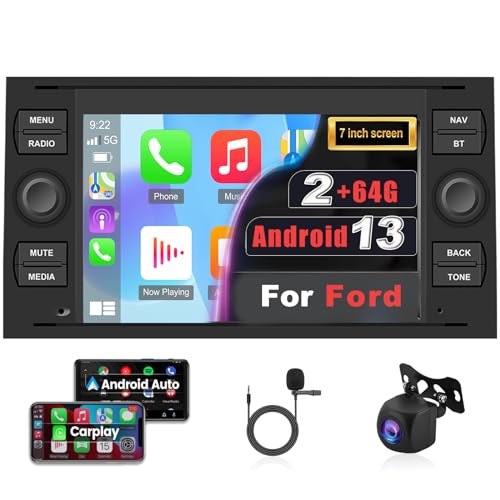 Android Autoradio für Ford Focus/Transit/C-max/S-max/Galaxy/Fusion/Kuga/Mondeo/Connect mit Carplay Android Auto - 7 Zoll Touchscreen Radio - WiFi GPS SWC + Rückfahrkamera & MIC von NHOPEEW
