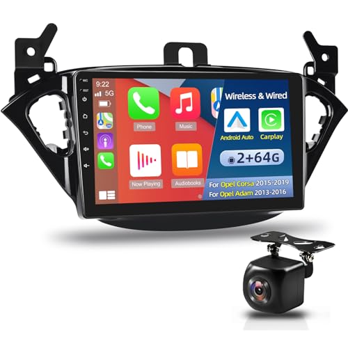 Android-Autoradio für Opel Corsa 2015-2019 / Opel Adam 2013-2016 mit kabellosem Carplay und Android Auto, 9-Zoll-Touchscreen, WiFi, GPS, SWC, Spiegelverbindung + AHD-Rückfahrkamera [2 + 64G] von NHOPEEW