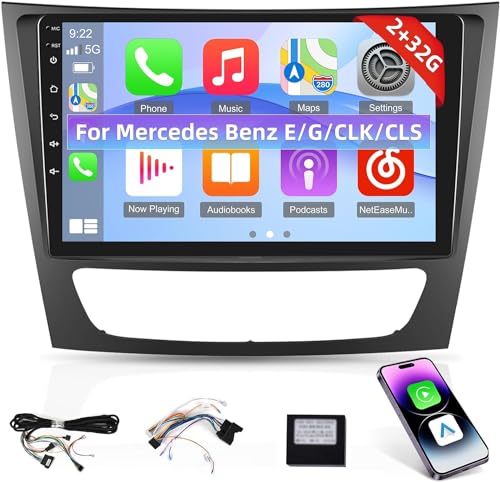 Autoradio für Mercedes Benz E/G/CLK/CLS Klasse W211 E200 W219 W463-2G+64G 9 Zoll Android Touchscreen Autoradio, Apple Carplay/Android Auto/WiFi + AHD Rückfahrkamera von NHOPEEW