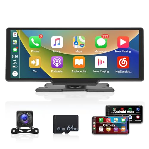 Camera Tragbares Autoradio mit kabellosem Carplay und Android Auto - 10,36 Zoll HD Touchscreen Auto Display mit Sprachsteuerung/FM/USB/AUX + 64G TF-Karte von NHOPEEW