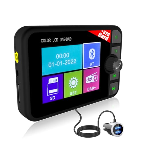 DAB+ / DAB Digitaler Adapter Radio für Autoradio - 2,4 Zoll LCD Display with FM Bluetooth Musik/AUX Schnittstelle von NHOPEEW