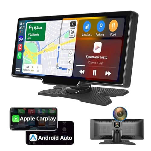 Kabelloses Apple Carplay Android Auto Tragbares Autoradio - 9,3 Zoll Touchscreen Radio Eingebaute Kamera - FM Bluetooth Sprachsteuerung + Rückfahrkamera von NHOPEEW