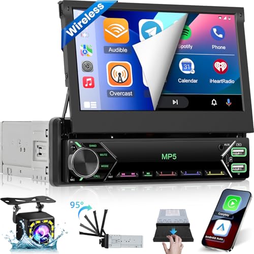 NHOPEEW 1 DIN 7 Zoll Versenkbares Autoradio mit Wireless Carplay Android Auto - Autoradio Unterstützung Mirror Link FM Lenkradsteuerung + Rückfahrkamera & Mic NHOPEEW 1 DIN 7 Zoll Versenkbares Autoradio mit Wireless Carplay Android Auto - Autoradio Unterstützung Mirror Link FM Lenkradsteuerung + Rückfahrkamera & Mic von NHOPEEW