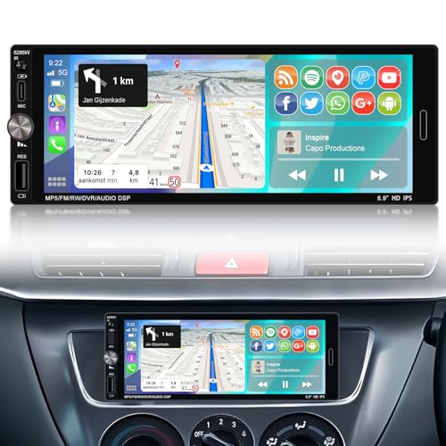 NHOPEEW 1 Din Carplay und Android Auto Autoradio mit Drehknopf - 6,9 Zoll 1 Din Radio Unterstützung Mirror Link FM Lenkradsteuerung + 12Led Rückfahrkamera NHOPEEW 1 Din Carplay und Android Auto Autoradio mit Drehknopf - 6,9 Zoll 1 Din Radio Unterstützung Mirror Link FM Lenkradsteuerung + 12Led Rückfahrkamera von NHOPEEW