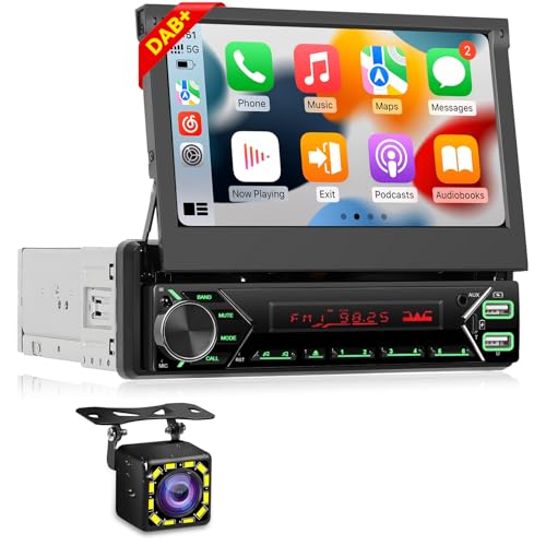 NHOPEEW 1 Din DAB/DAB+ Autoradio mit 7 Zoll versenkbarem Touchscreen - 1 Din Autoradio Unterstützung Wireless Carplay/Android Auto/Mirror Link/FM/EQ + Rückfahrkamera NHOPEEW 1 Din DAB/DAB+ Autoradio mit 7 Zoll versenkbarem Touchscreen - 1 Din Autoradio Unterstützung Wireless Carplay/Android Auto/Mirror Link/FM/EQ + Rückfahrkamera von NHOPEEW