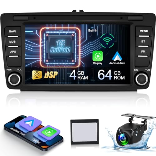 NHOPEEW 4+64G Android Autoradio für Skoda Octavia Mk2 Yeti Rapid 2004-2013 - 8 Zoll Autoradio mit Carplay Android Auto GPS WiFi FM RDS EQ AI DSP + Rückfahrkamera von NHOPEEW