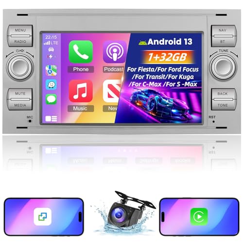 NHOPEEW Android 13 Autoradio für Ford Transit Fiesta Focus Galaxy Mondeo Fusion für Kuga C-Max S-Max Connect mit Carplay&Android Auto - 7 Zoll Radio Unterstützung WiFi GPS + Rückfahrkamera&Mic 1+32G von NHOPEEW
