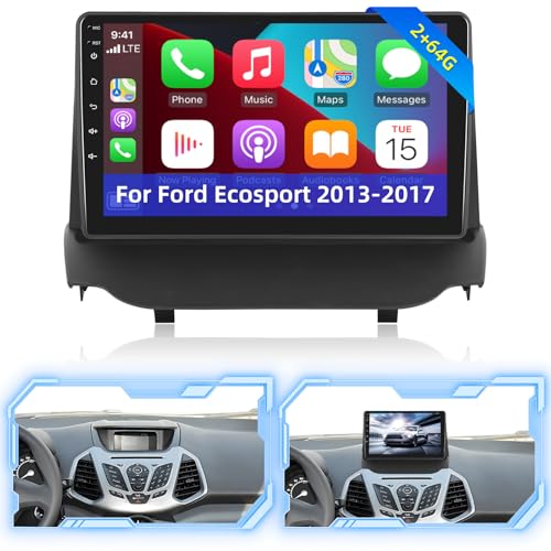 NHOPEEW Autoradio für Ford Ecosport 2013-2017 mit Kabellos Carpaly & Android Auto - Android 13 Autoradio mit FM RDS - Wifi GPS Lenkradsteuerung EQ 28UI + Rückfahrkamera&Mic von NHOPEEW